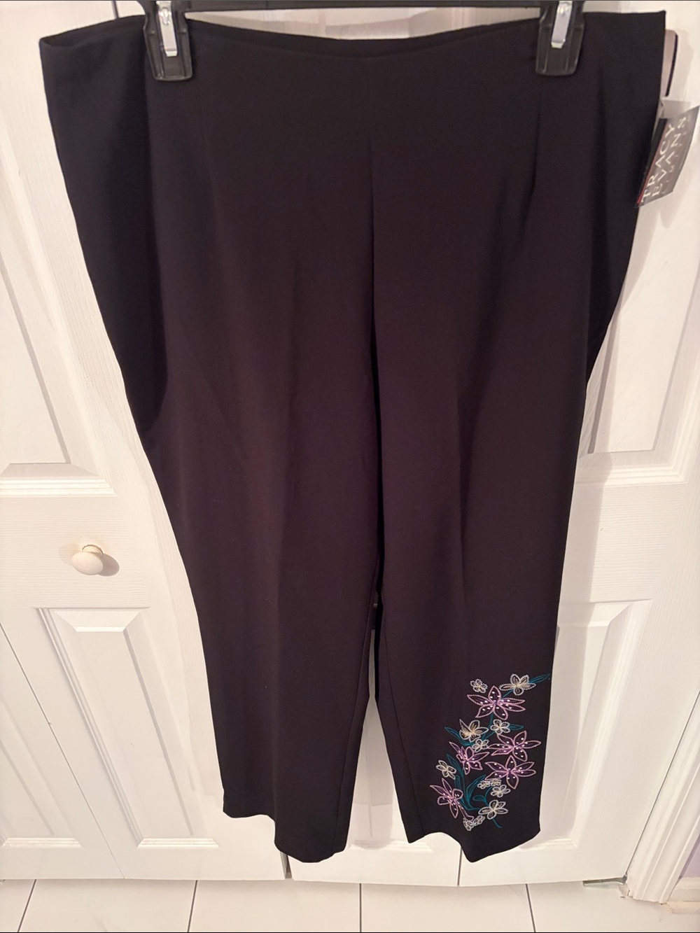 Juniors ladies Black Pants with Floral Embroidery
